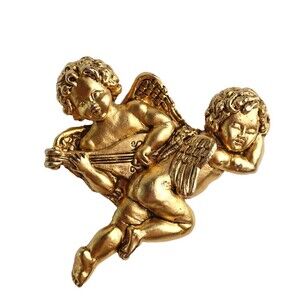 Rare Vintage Signed Multilana Two Winged Angel  Pin/brooch Gold Tone
